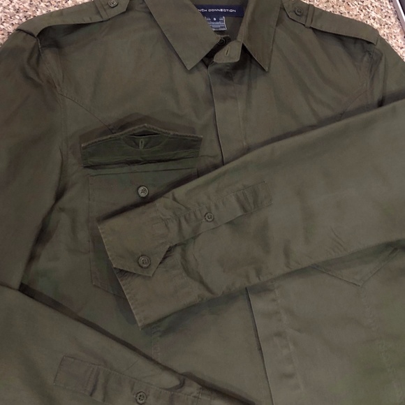 FRENCH CONNECTION Men's Khaki Green Military Shirt FCUK Small - Picture 6 of 13
